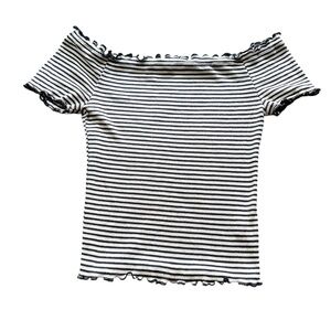 Zara Off The Shoulder Stretchy Top Socialite Navy & White Size Small